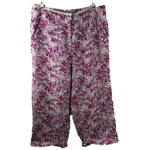 Valerie Stevens Linen Tan Pink Multicolored High Rise Flare Leg Cropped Pant - Picture 1 of 11